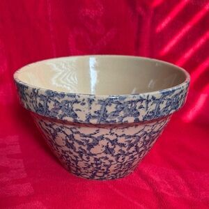 Vintage Roseville Pottery Blue Spongeware USA 8" Bowl Incised Mark RRP Company